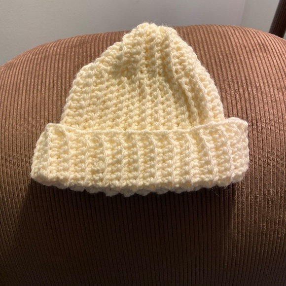 Winter hats - handmade; crocheted - red and antique white (adult); antique white - Picture 2 of 2